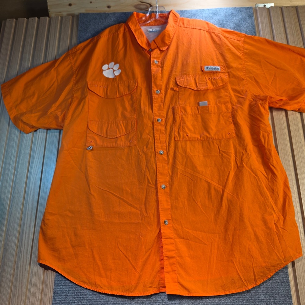 Columbia PFG Clemson Tigers Mens XXL Orange Good Short Sleeve Vented Shirt